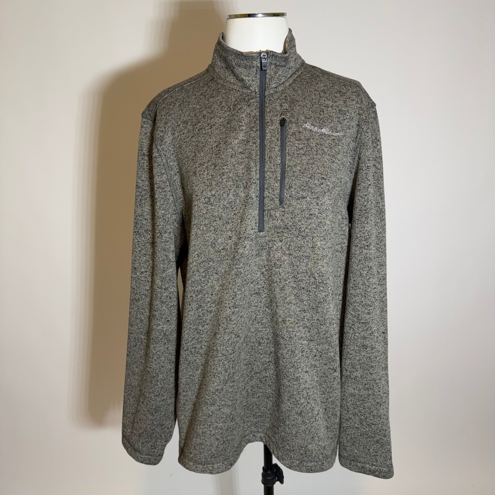 Eddie Bauer Heather Gray Quarter Zip Fleece Pullover Sweater Outdoor Mens Large